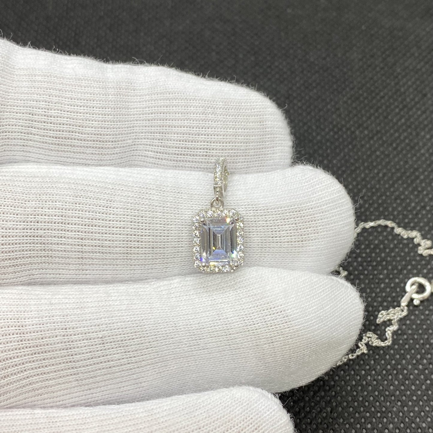 925K Sterling Silver Baguette Necklace for Women , Dainty Baguette Pendant ,Solitaire Necklace Silver , Baguette Cubic Zirconia Charm