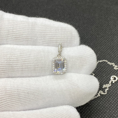 925K Sterling Silver Baguette Necklace for Women , Dainty Baguette Pendant ,Solitaire Necklace Silver , Baguette Cubic Zirconia Charm