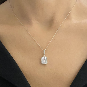 925K Sterling Silver Baguette Necklace for Women, Dainty Baguette Pendant , Solitaire Necklace Silver , Baguette Cubic Zirconia Charm