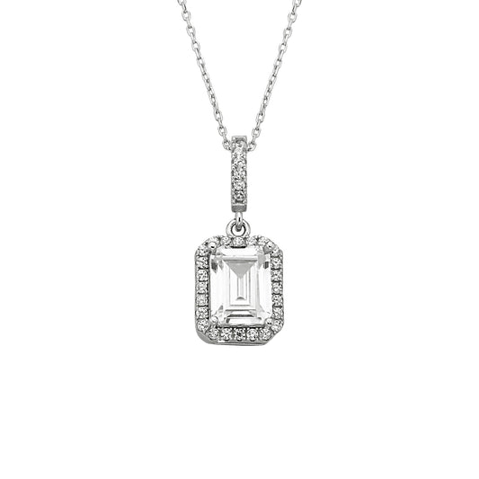 925K Sterling Silver Baguette Necklace for Women , Dainty Baguette Pendant , Solitaire Necklace Silver , Baguette Cubic Zirconia Charm