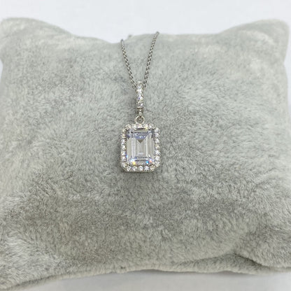 925K Sterling Silver Baguette Necklace for Women , Dainty Baguette Pendant , Solitaire Necklace Silver ,Baguette Cubic Zirconia Charm