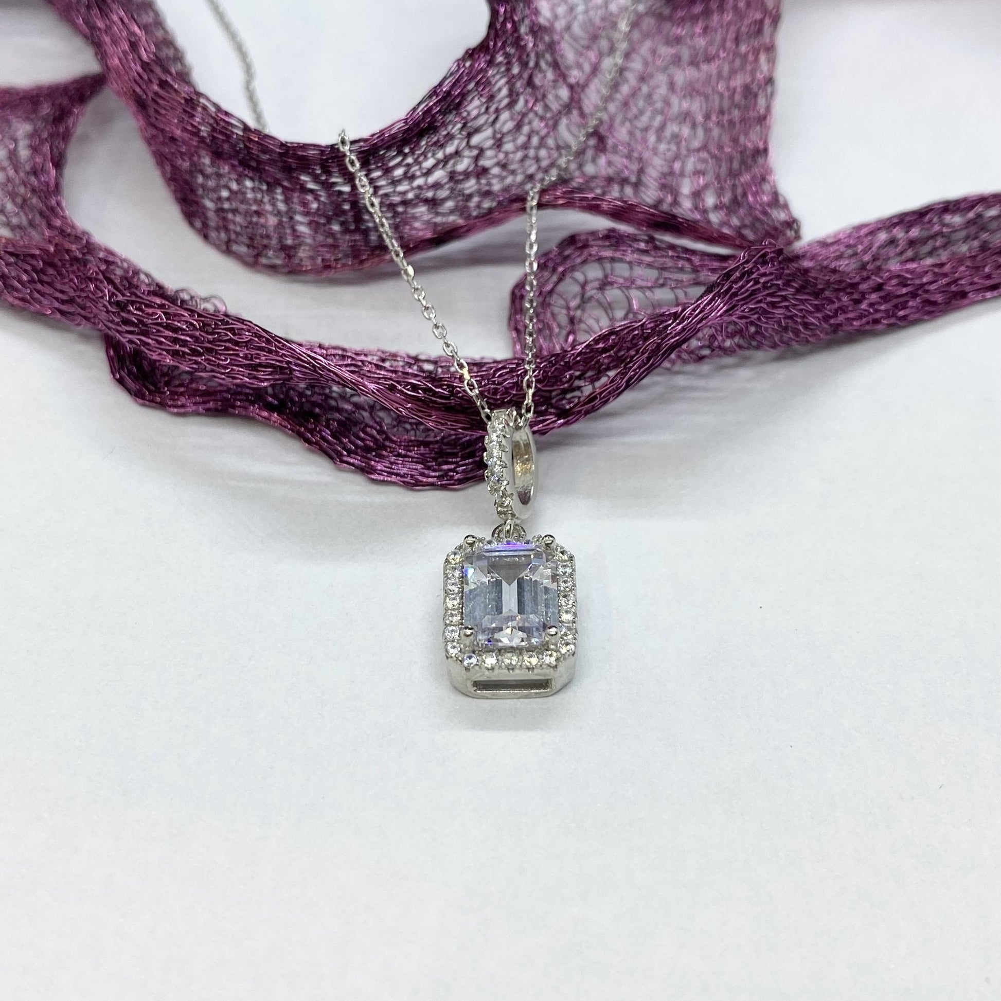 925K Sterling Silver Baguette Necklace for Women ,Dainty Baguette Pendant,Solitaire Necklace Silver , Baguette Cubic Zirconia Charm