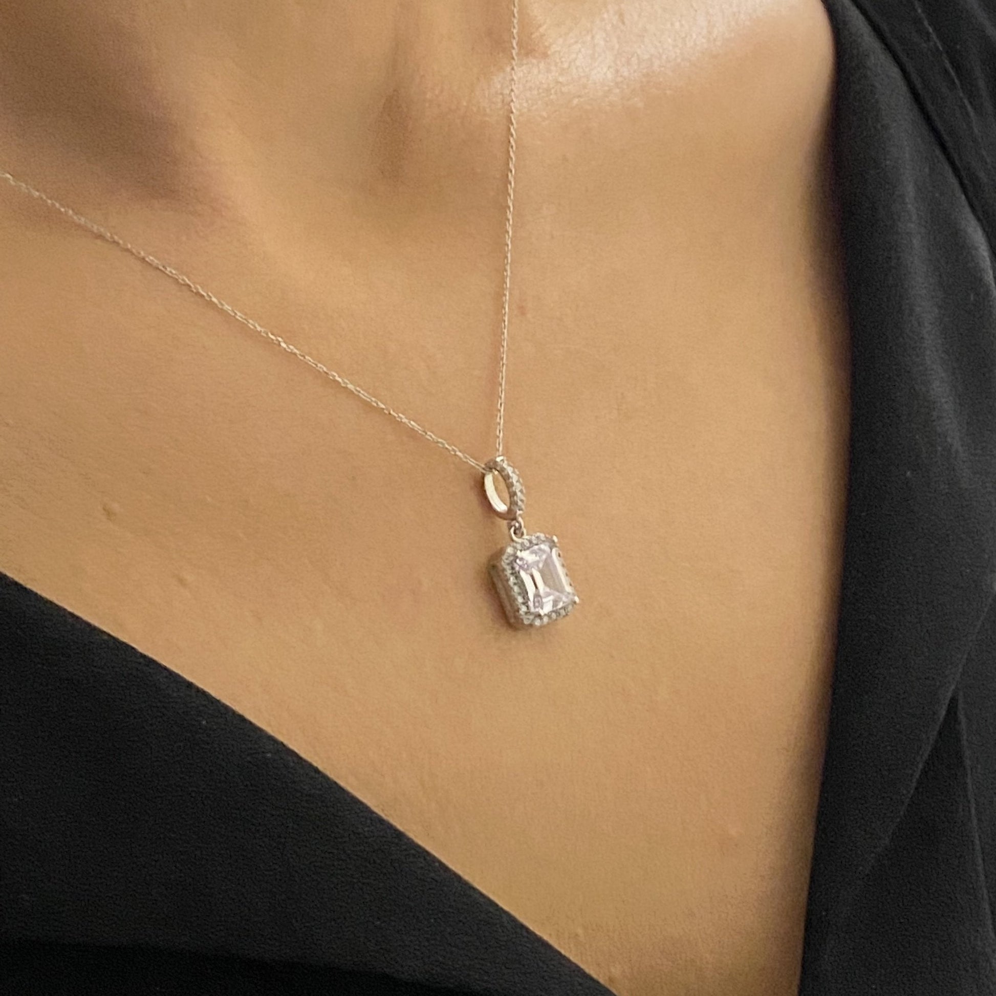 925K Sterling Silver Baguette Necklace for Women , Dainty Baguette Pendant,Solitaire Necklace Silver , Baguette Cubic Zirconia Charm