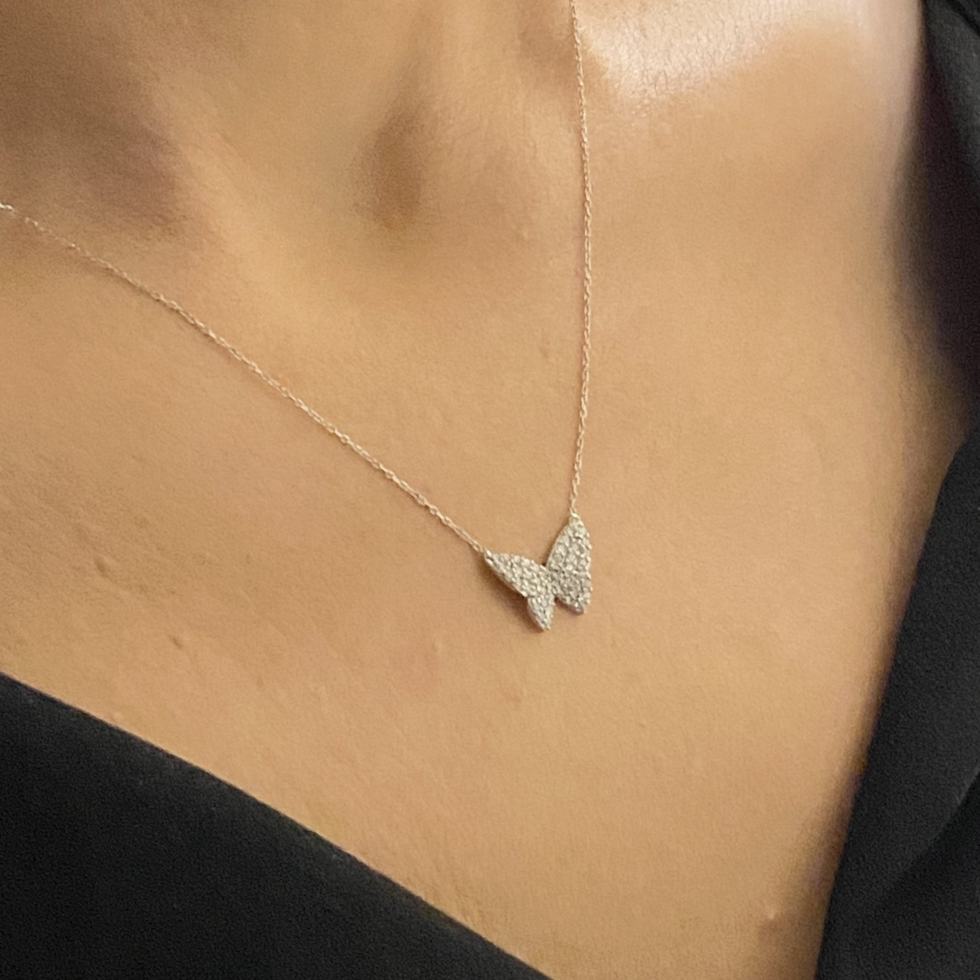 925K Sterling Silver CZ Butterfly Necklace for Women , Butterfly Pendant , Everyday Jewelry, Silver Necklace , Minimalist Layering Necklace