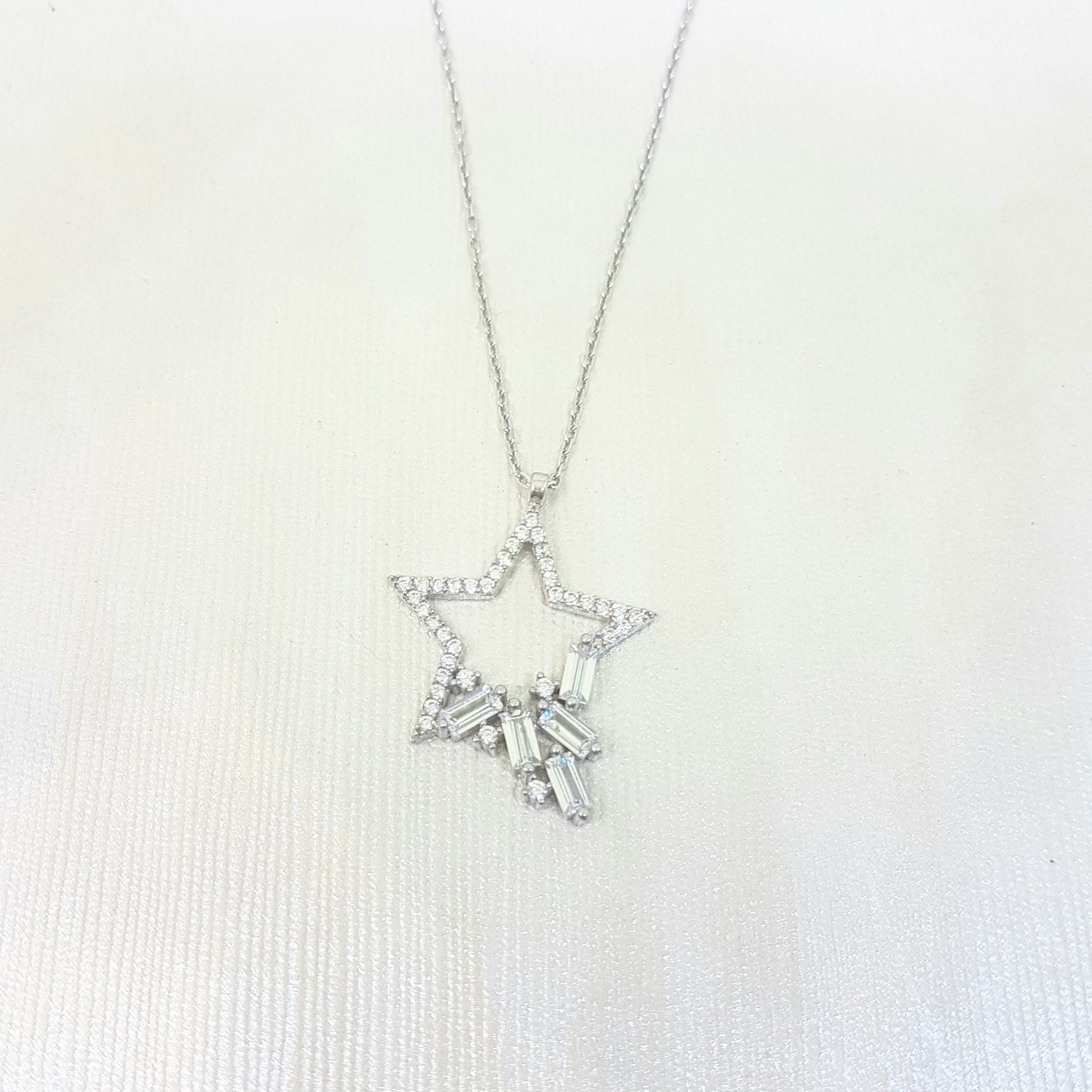 925K Sterling Silver CZ Star Necklace for Women, Cubic Zirconia Star Necklace, Dainty star necklace