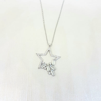 925K Sterling Silver CZ Star Necklace for Women, Cubic Zirconia Star Necklace, Dainty star necklace