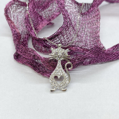 925K Sterling Silver Cat Necklace for Women, CZ Cat Pendant , Cat and Heart Neckalce Silver, Animal Jewelry , Gift for Her , Valentine's day Gifts
