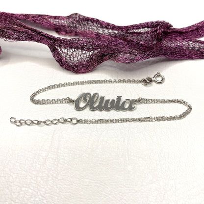 925K Sterling Silver Custom Name Bracelet , Name Plate Bracelet , Silver Name Bracelet for Women Girls Kids ,Personalized Jewelry Gifts