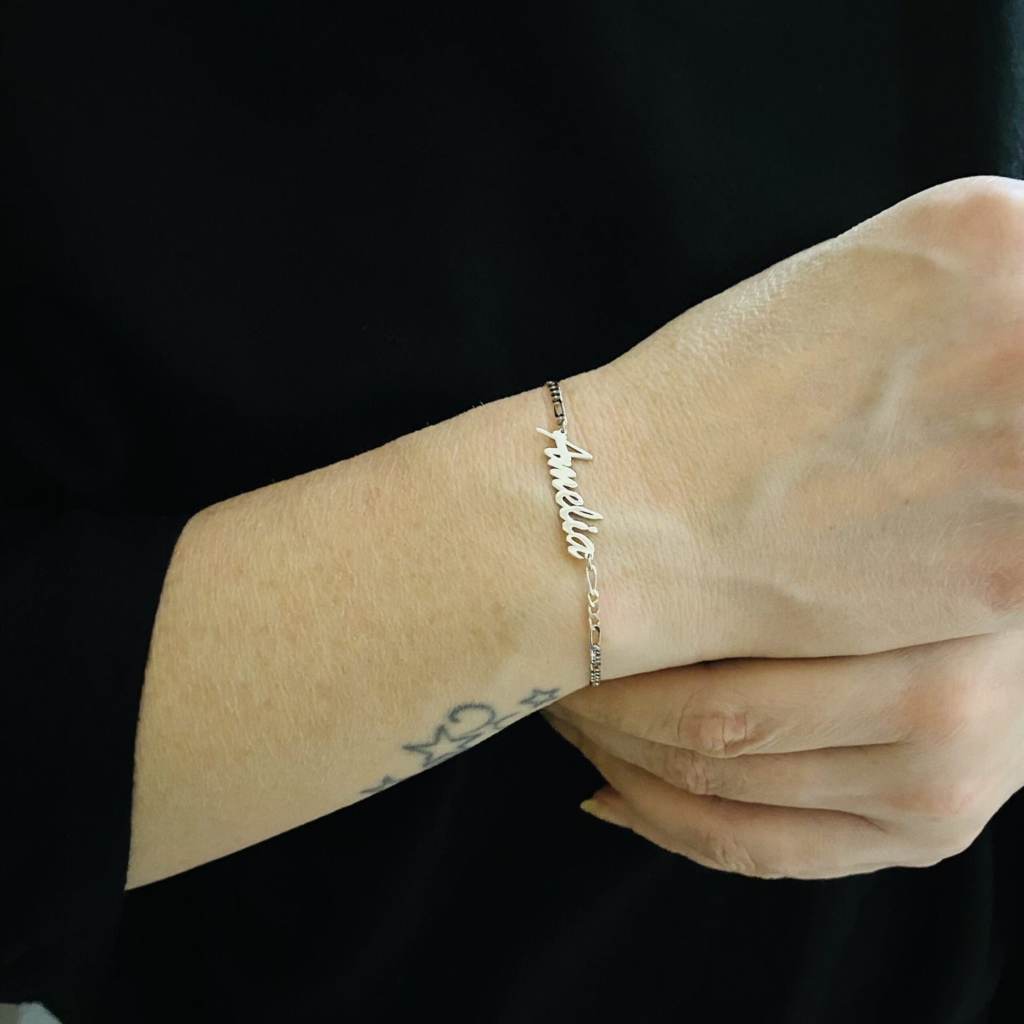 925K Sterling Silver Custom Name Bracelet with Figaro Chain, Customized Jewelry , Personalized Name Jewelry , Gift for her ,Christmas Gifts