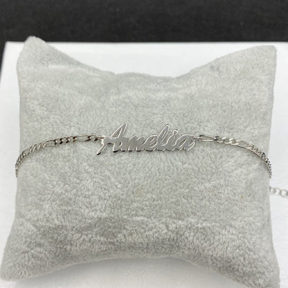925K Sterling Silver Custom Name Bracelet with Figaro Chain, Customized Jewelry , Personalized Name Jewelry ,Gift for her ,Christmas Gifts