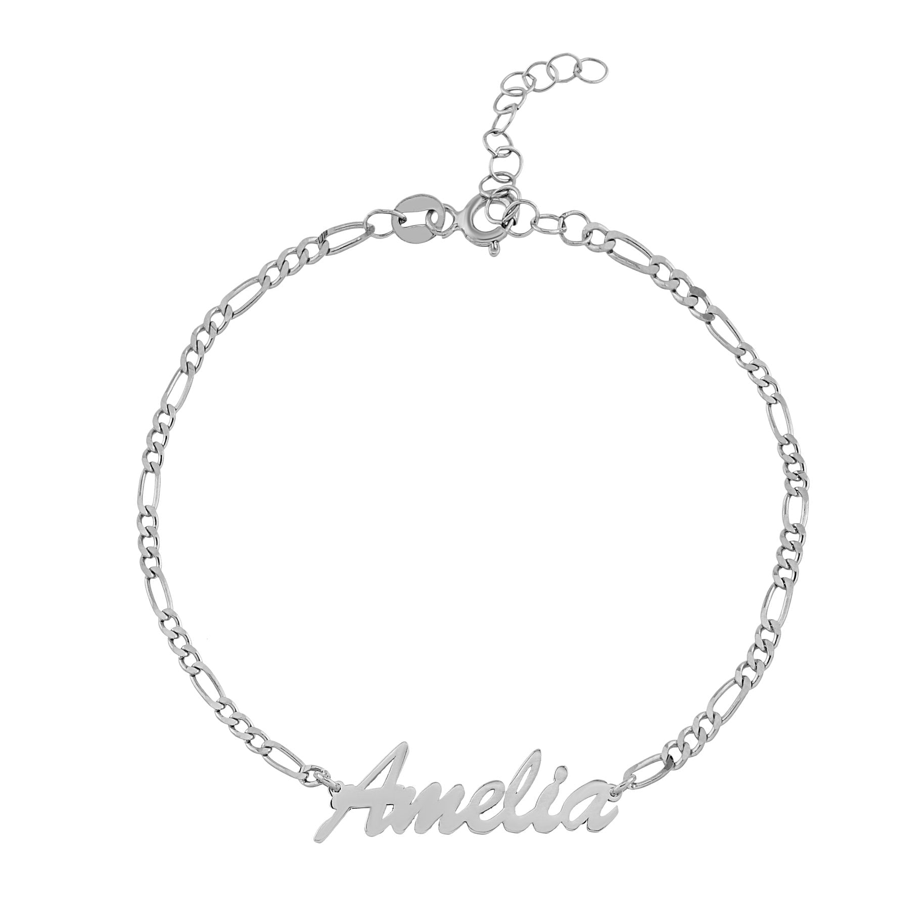 925K Sterling Silver Custom Name Bracelet with Figaro Chain, Customized Jewelry , Personalized Name Jewelry , Gift for her , Christmas Gifts (copy)