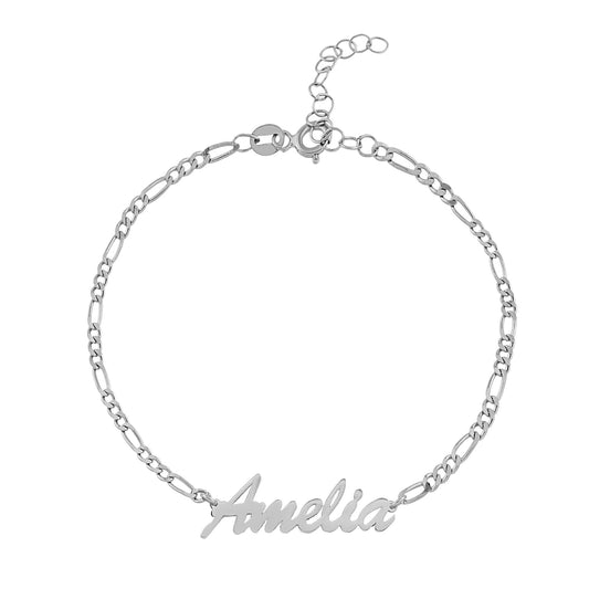 925K Sterling Silver Custom Name Bracelet with Figaro Chain, Customized Jewelry , Personalized Name Jewelry , Gift for her , Christmas Gifts (copy)