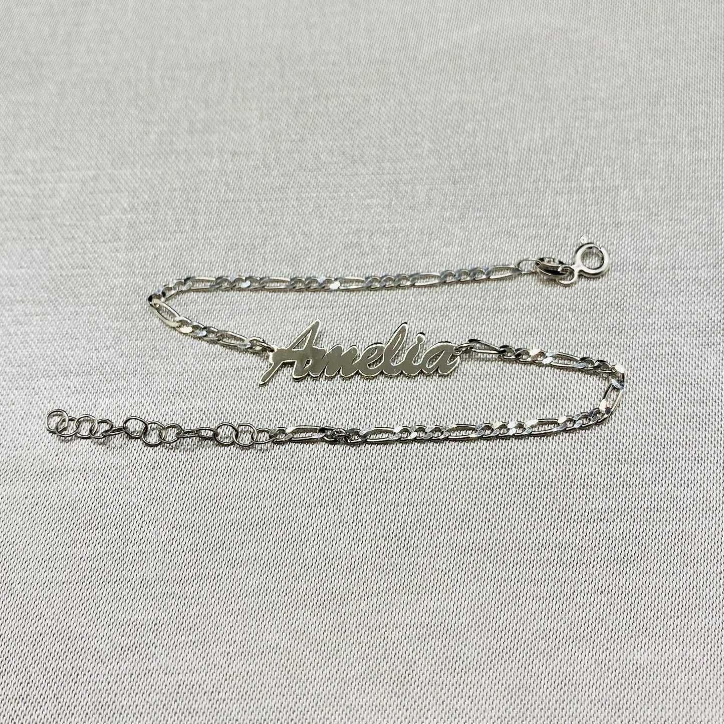 925K Sterling Silver Custom Name Bracelet with Figaro Chain, Customized Jewelry , Personalized Name Jewelry , Gift for her , Christmas Gifts