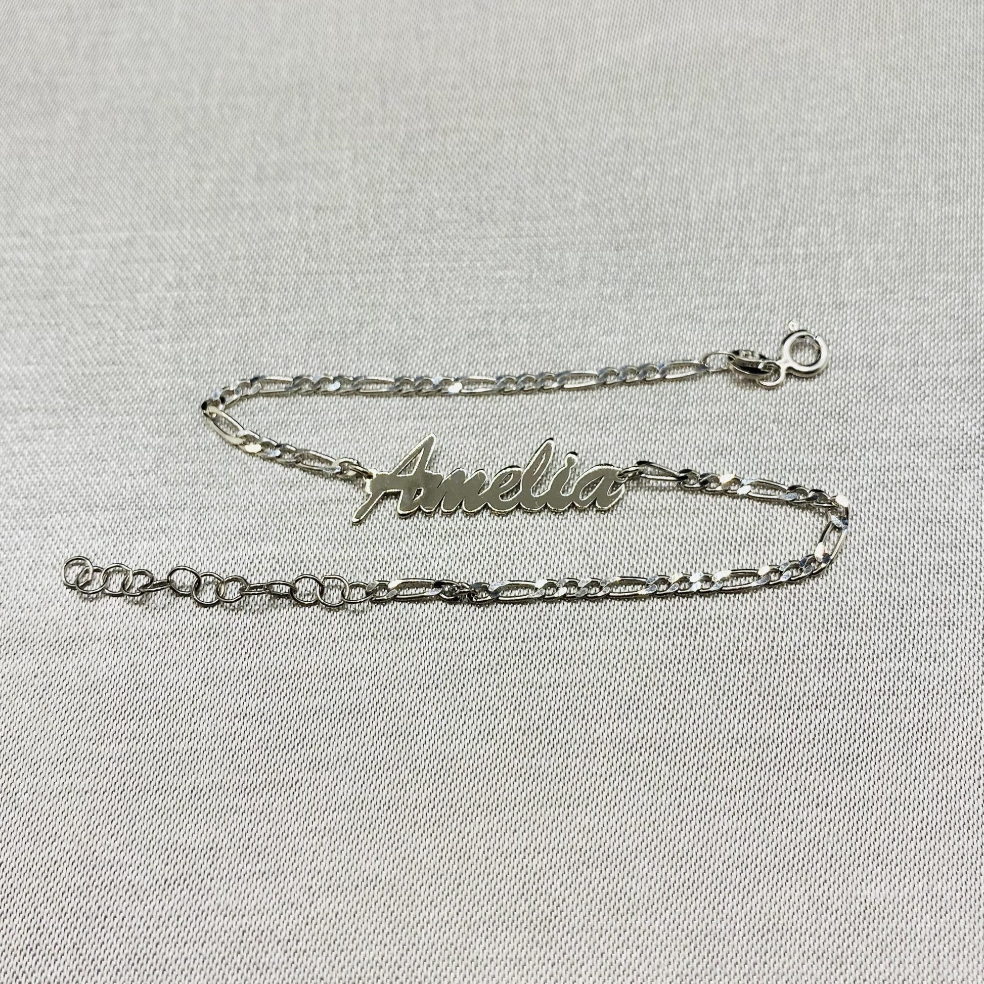 925K Sterling Silver Custom Name Bracelet with Figaro Chain, Customized Jewelry , Personalized Name Jewelry , Gift for her , Christmas Gifts