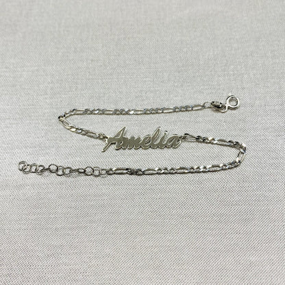 925K Sterling Silver Custom Name Bracelet with Figaro Chain, Customized Jewelry , Personalized Name Jewelry , Gift for her , Christmas Gifts