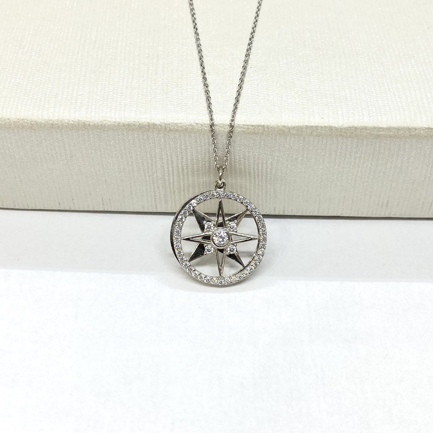925K Sterling Silver Double North Star Necklace for Women , Compass Necklace Silver , North Star Pendant ,Christmas Birthday Gift for her