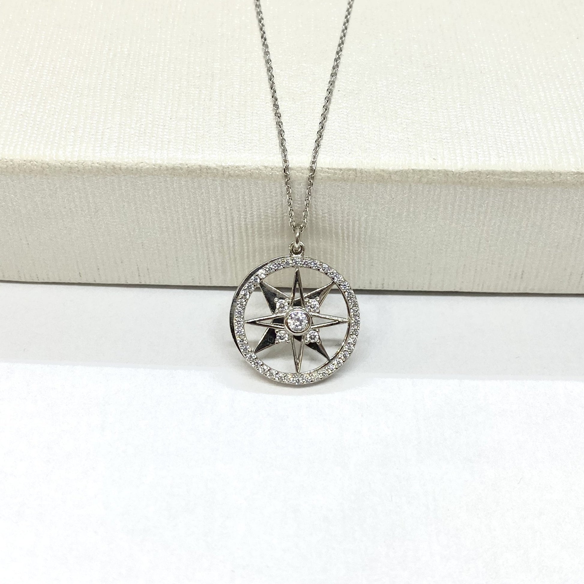925K Sterling Silver Double North Star Necklace for Women , Compass Necklace Silver , North Star Pendant ,Christmas Birthday Gift for her