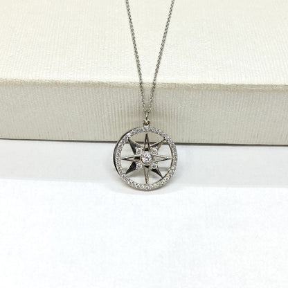 925K Sterling Silver Double North Star Necklace for Women , Compass Necklace Silver , North Star Pendant ,Christmas Birthday Gift for her