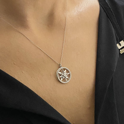925K Sterling Silver Double North Star Necklace for Women , Compass Necklace Silver , North Star Pendant ,Dainty CZ Charm Necklace,Gift for her