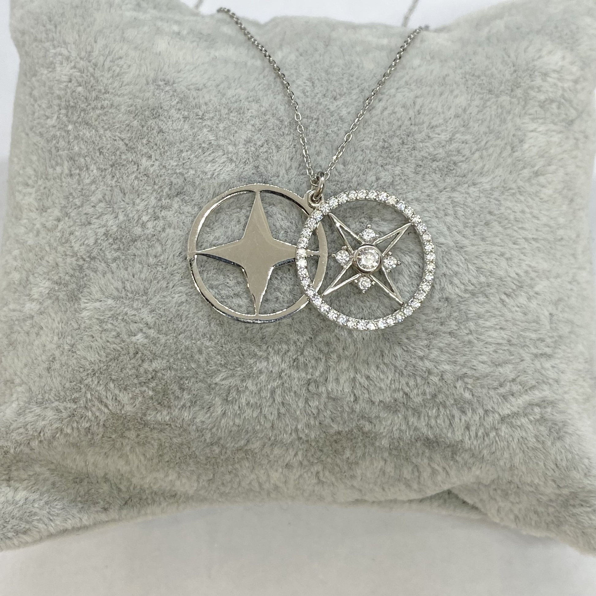 925K Sterling Silver Double North Star Necklace for Women , Compass Necklace Silver , North Star Pendant ,Dainty Charm Necklace, Birthday Gift