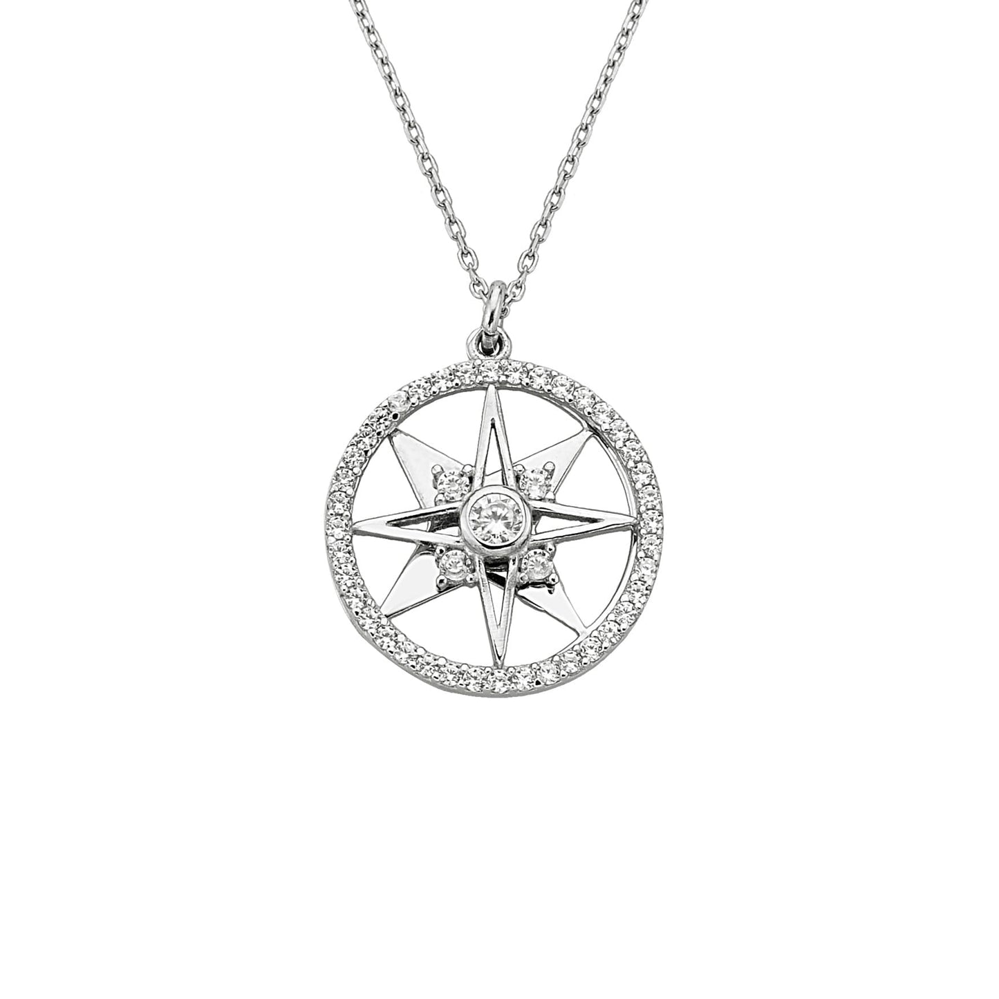 925K Sterling Silver Double North Star Necklace for Women , Compass Necklace Silver , North Star Pendant ,Dainty Charm Necklace,Gift for her(W)