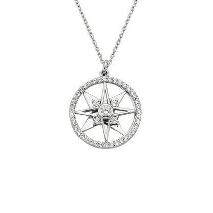925K Sterling Silver Double North Star Necklace for Women , Compass Necklace Silver , North Star Pendant ,Dainty Charm Necklace,Gift for her(W)