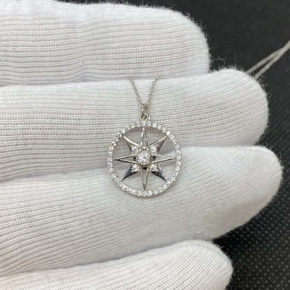 925K Sterling Silver Double North Star Necklace for Women , Compass Necklace Silver , North Star Pendant ,Minimalist Charm Necklace,Gift for her