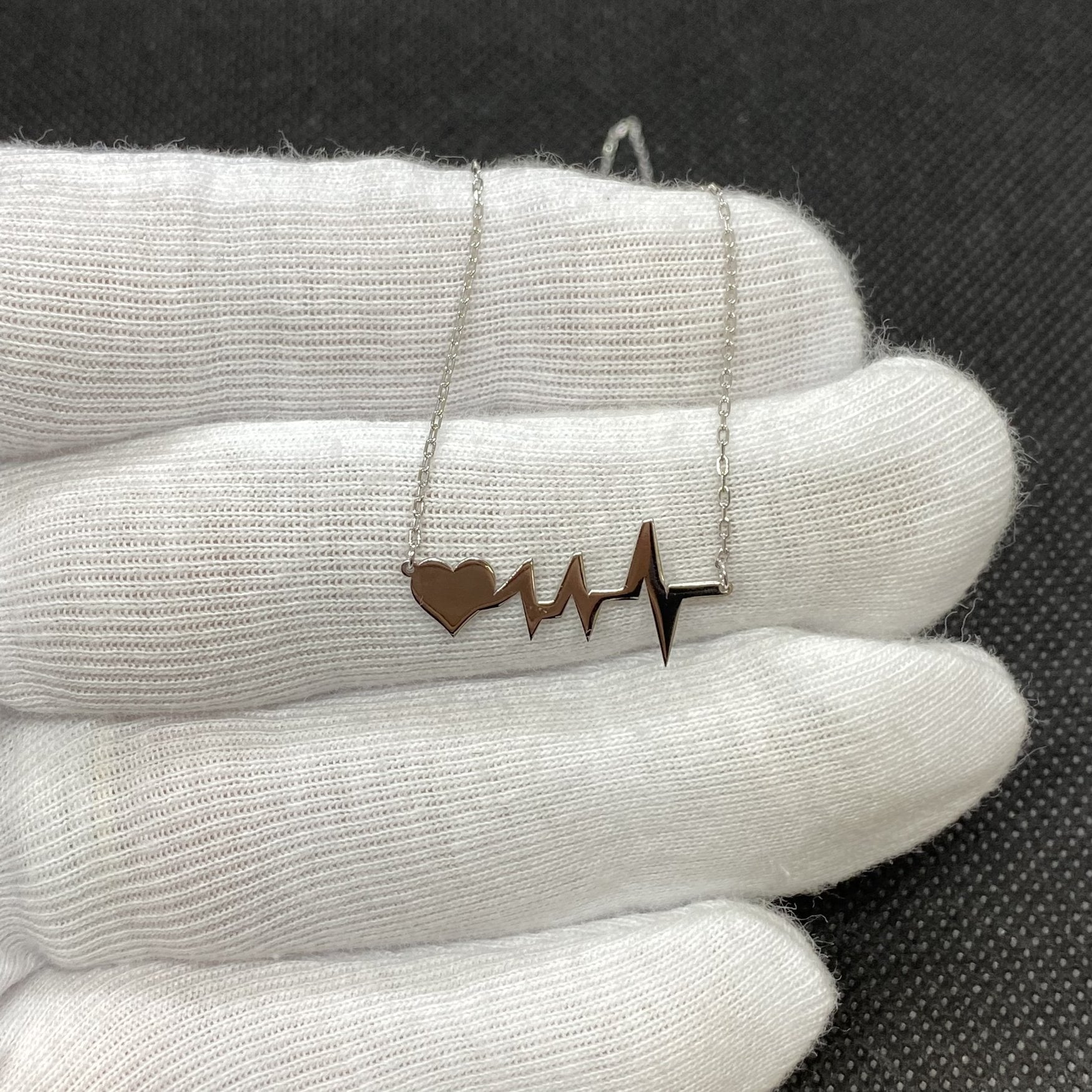 925K Sterling Silver Heart Life Line Necklace for Women , Heart Necklace Silver , Heartbeat Pulse EKG Love Cardiogram Necklace, Gift for her