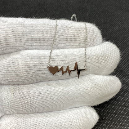 925K Sterling Silver Heart Life Line Necklace for Women , Heart Necklace Silver , Heartbeat Pulse EKG Love Cardiogram Necklace, Gift for her