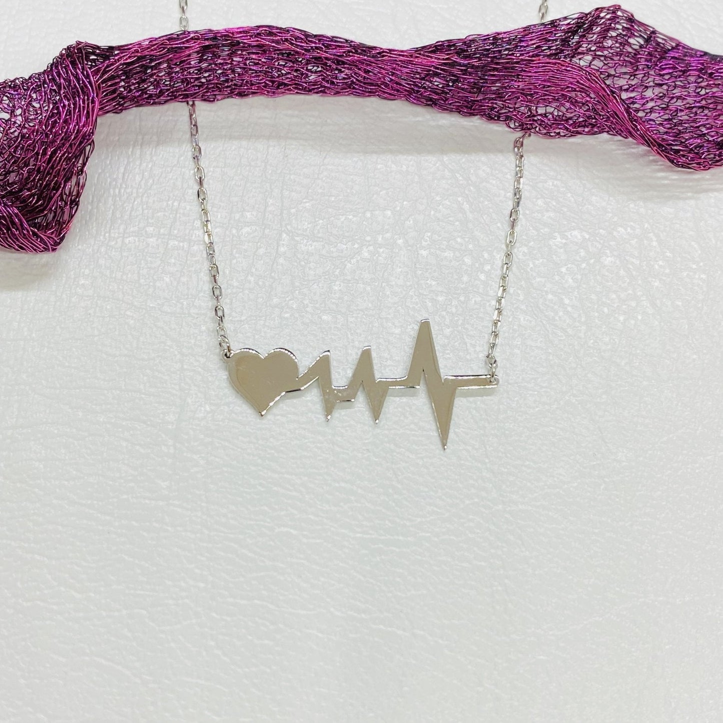 925K Sterling Silver Heart Life Line Necklace for Women , Heart Necklace Silver , Heartbeat Pulse EKG Love Cardiogram Necklace ,Gift for mom