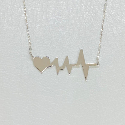 925K Sterling Silver Heart Life Line Necklace for Women , Heart Necklace Silver , Heartbeat Pulse EKG Love Cardiogram Necklace,Gift for her