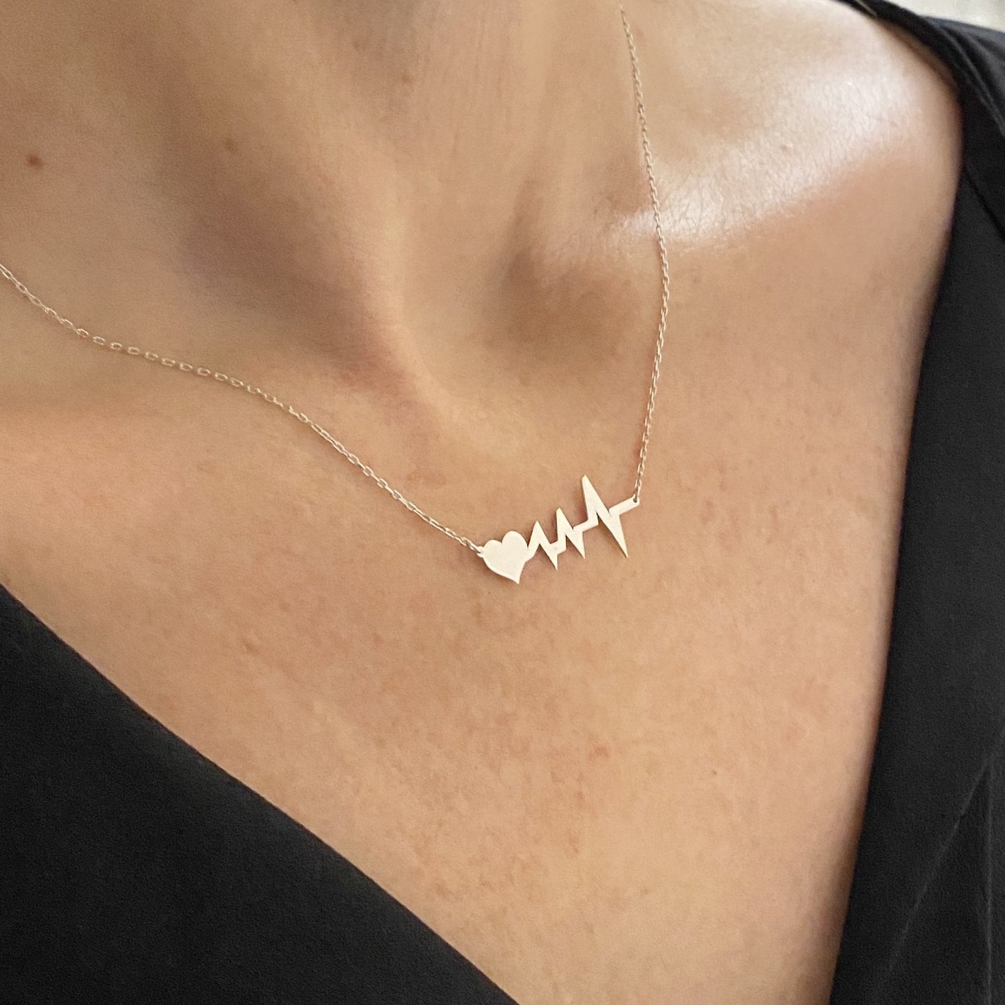 925K Sterling Silver Heart Life Line Necklace for Women , Heart Necklace Silver , Heartbeat Pulse EKG Love Cardiogram jewelry ,Gift for her