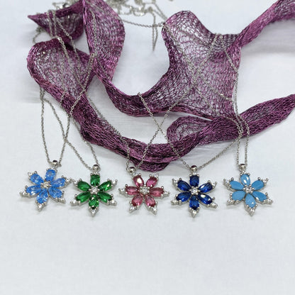 925K Sterling Silver Lotus Birthstone Necklace for Women , Birthstone Jewelry , Lotus Pendant , Birthstone Flower Necklace , Christmas gifts