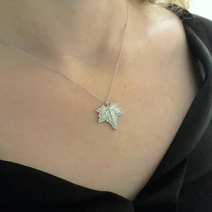 925K Sterling Silver Maple Necklace , Long Leaf Pendant Necklace , CZ Maple Necklace , Leaf Necklace Silver , Canadian Maple Leaf Necklace