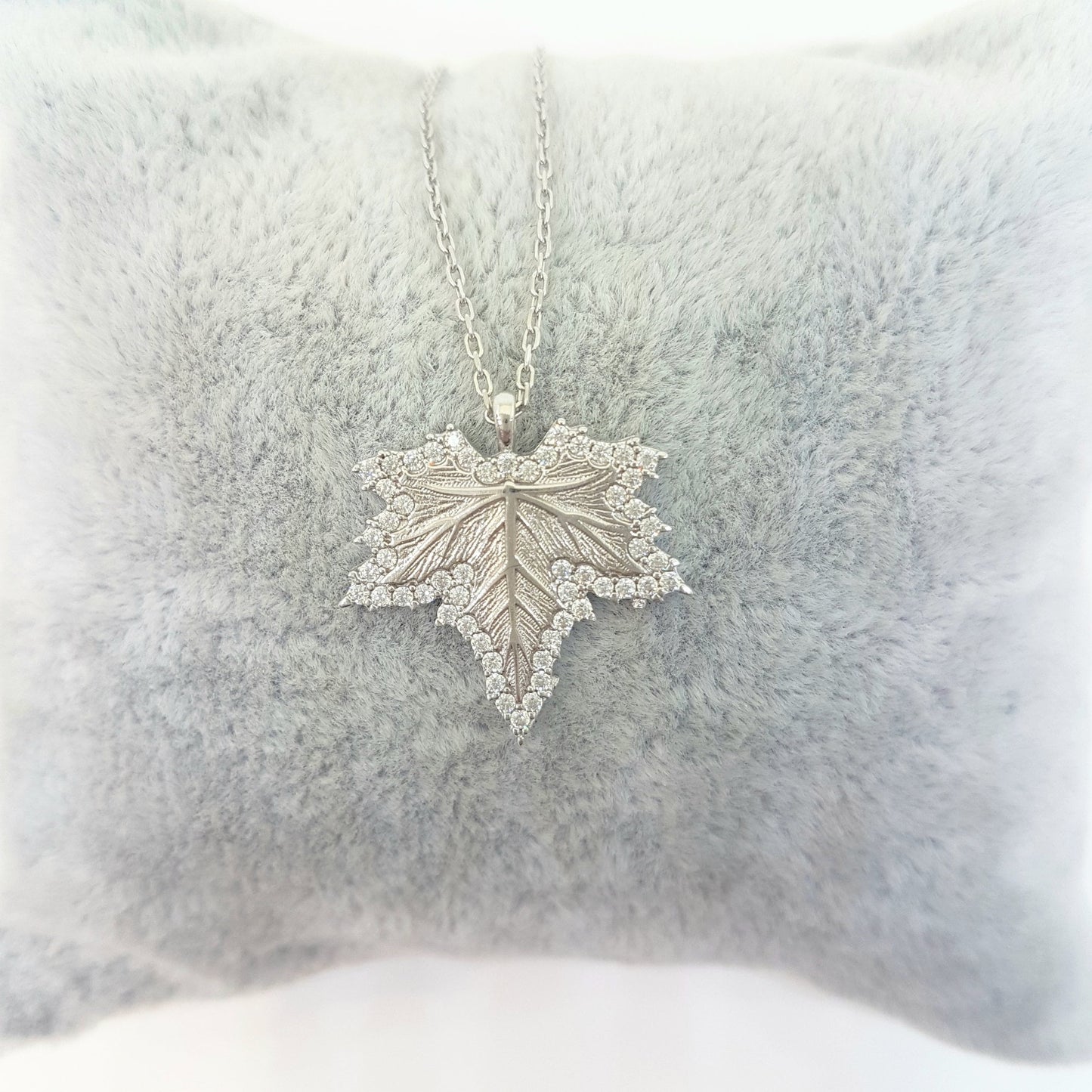 925K Sterling Silver Maple Necklace , Long Leaf Pendant Necklace , CZ Maple Necklace ,gift for Her , Canadian Maple Leaf Necklace