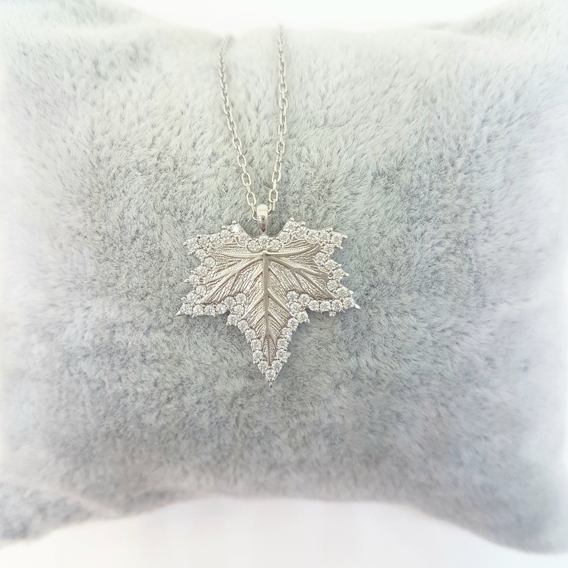 925K Sterling Silver Maple Necklace , Long Leaf Pendant Necklace , CZ Maple Necklace ,gift for Her , Canadian Maple Leaf Necklace