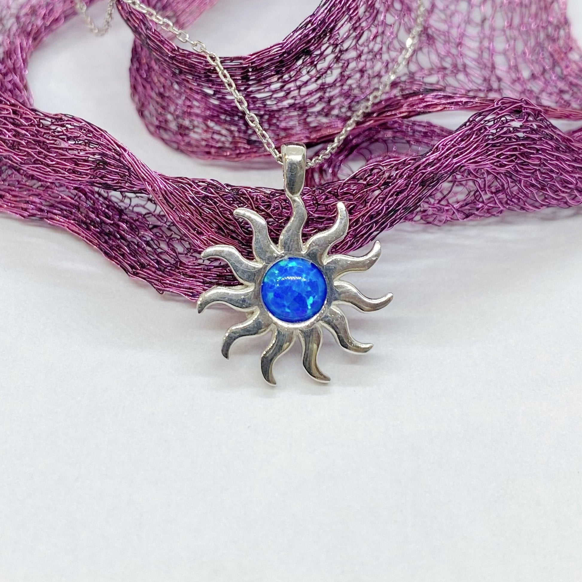 925K Sterling Silver Opal Glowing Sun Necklace for Women , Sunburst Necklace Silver ,Sun Pendant Silver , Summer Jewelry , Dainty Necklace