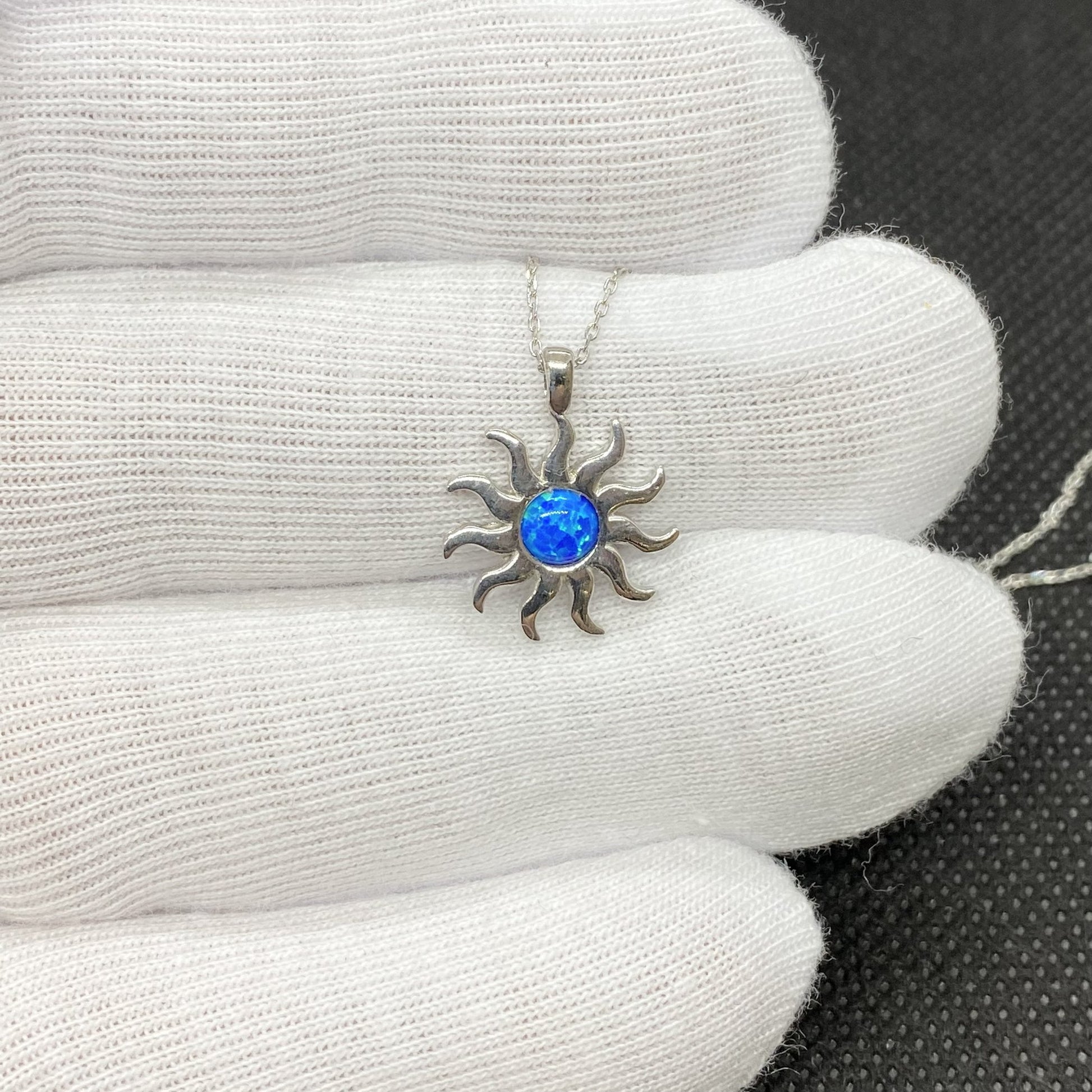 925K Sterling Silver Opal Glowing Sun Necklace for Women , Sunburst Necklace Silver, Sun Pendant Silver , Summer Jewelry , Dainty Necklace