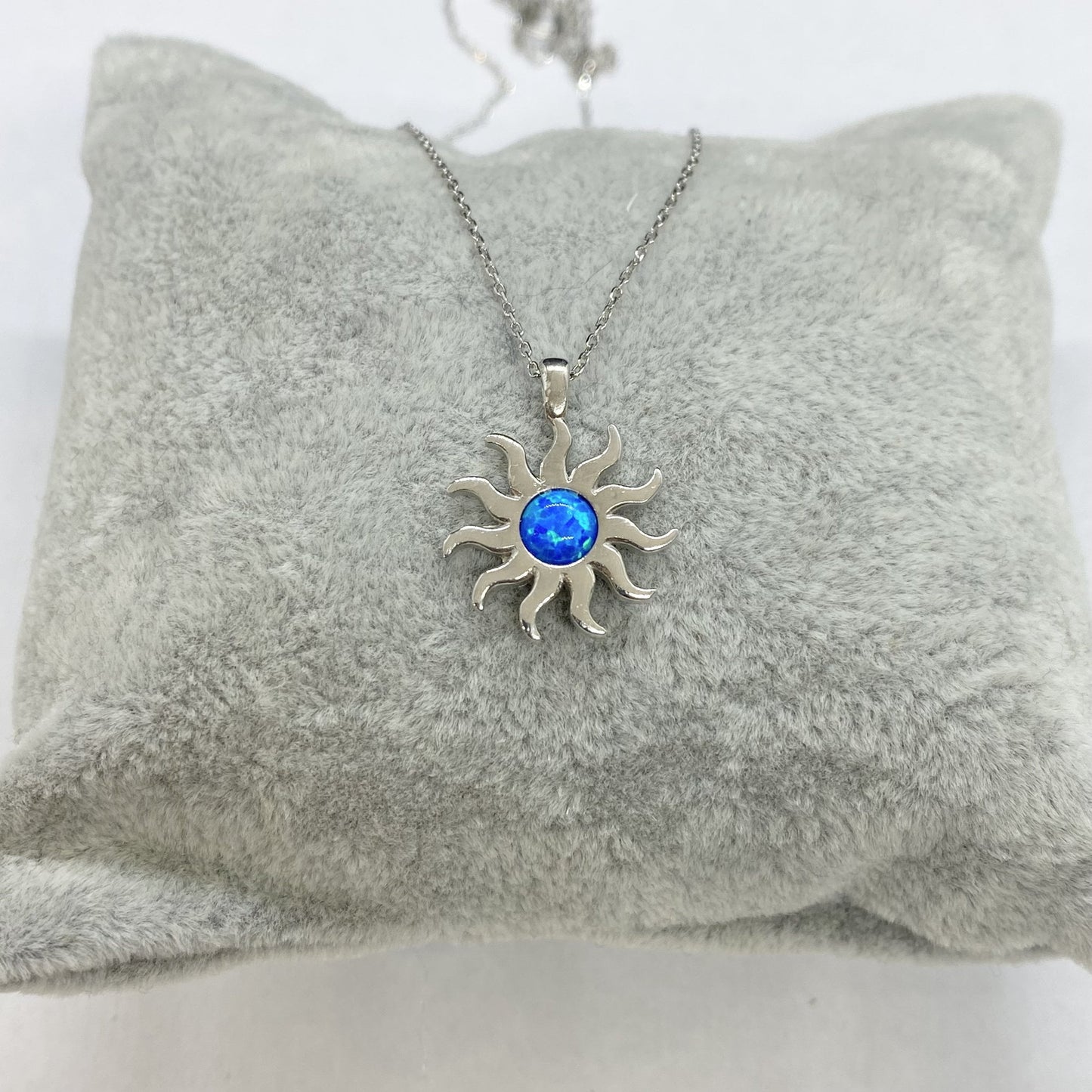 925K Sterling Silver Opal Glowing Sun Necklace for Women , Sunburst Necklace Silver , Sun Pendant Silver , Summer Jewelry , Dainty Necklace