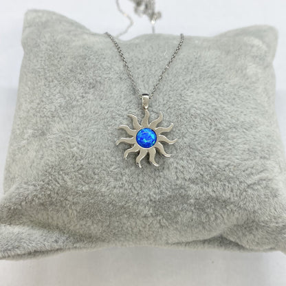 925K Sterling Silver Opal Glowing Sun Necklace for Women , Sunburst Necklace Silver , Sun Pendant Silver , Summer Jewelry , Dainty Necklace