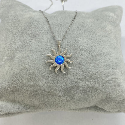925K Sterling Silver Opal Glowing Sun Necklace for Women , Sunburst Necklace Silver , Sun Pendant Silver , Summer Jewelry,Dainty Necklace