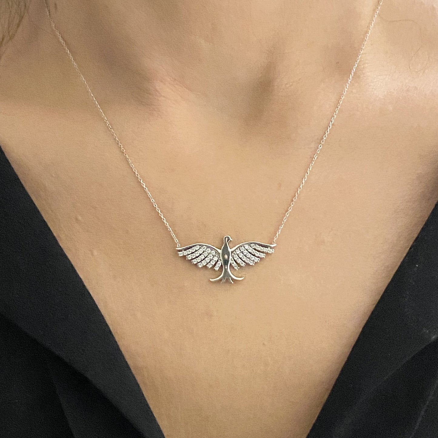 925K Sterling Silver Phoenix Necklace for Women, Phoenix Pendant Silver , Angel Wing Necklace ,Phoenix Jewelry , Christmas Birthday Gift