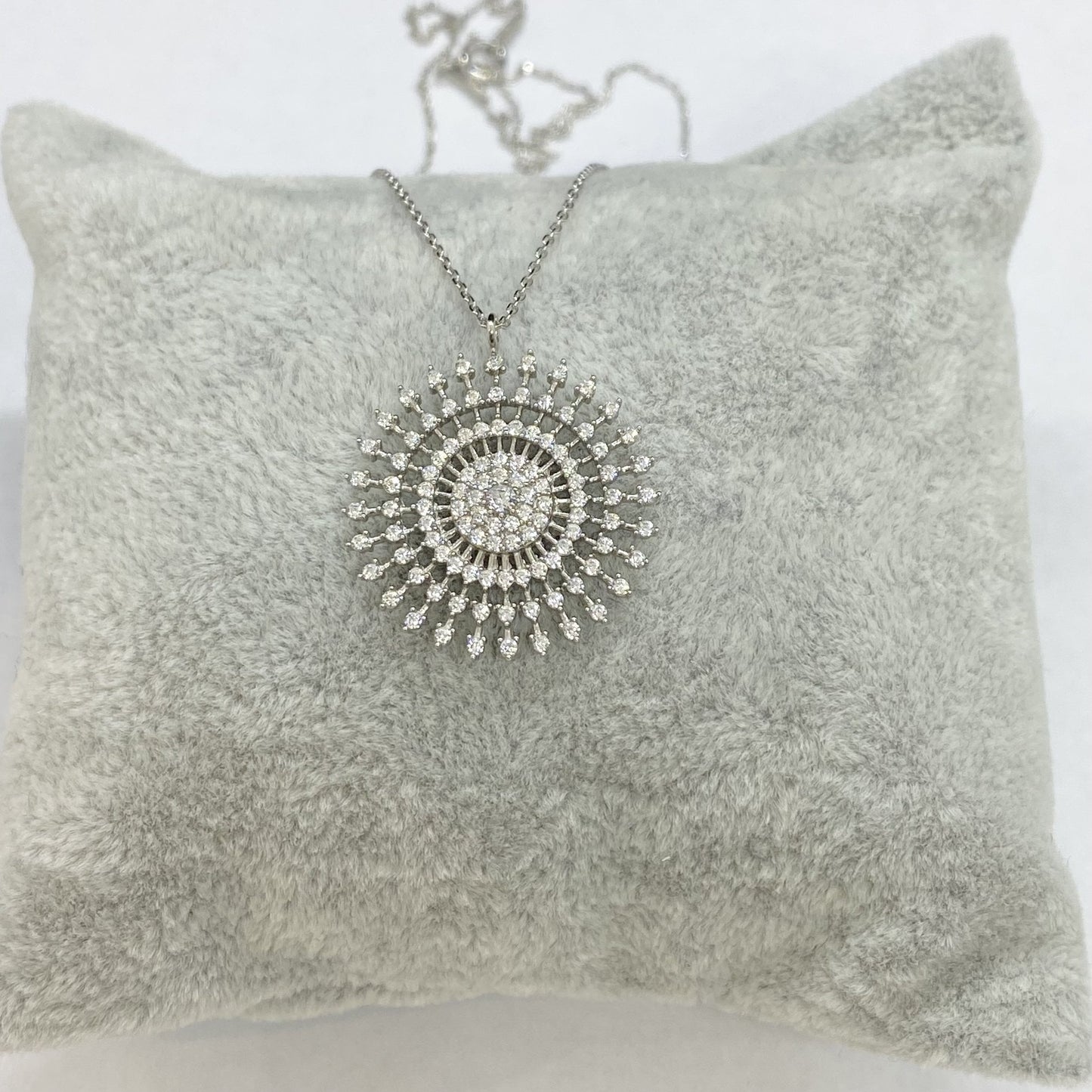 925K Sterling Silver Shining Sun Necklace for Women , Sun Pendant , Round Circle Necklace , CZ Charm Necklace Silver , Birthday Gift for mom