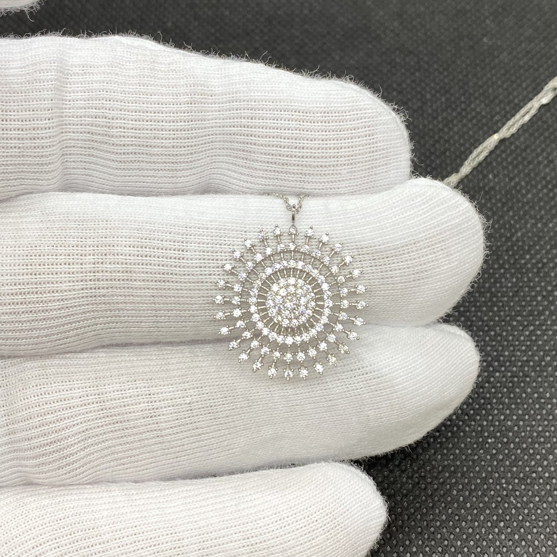 925K Sterling Silver Shining Sun Necklace for Women , Sun Pendant , Round Circle Necklace , CZ Charm Necklace Silver , Birthday Gift for mom