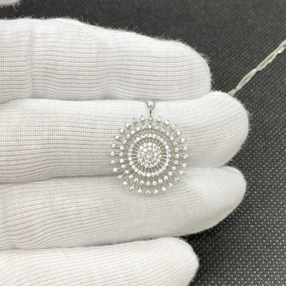 925K Sterling Silver Shining Sun Necklace for Women , Sun Pendant , Round Circle Necklace , CZ Charm Necklace Silver , Birthday Gift for mom