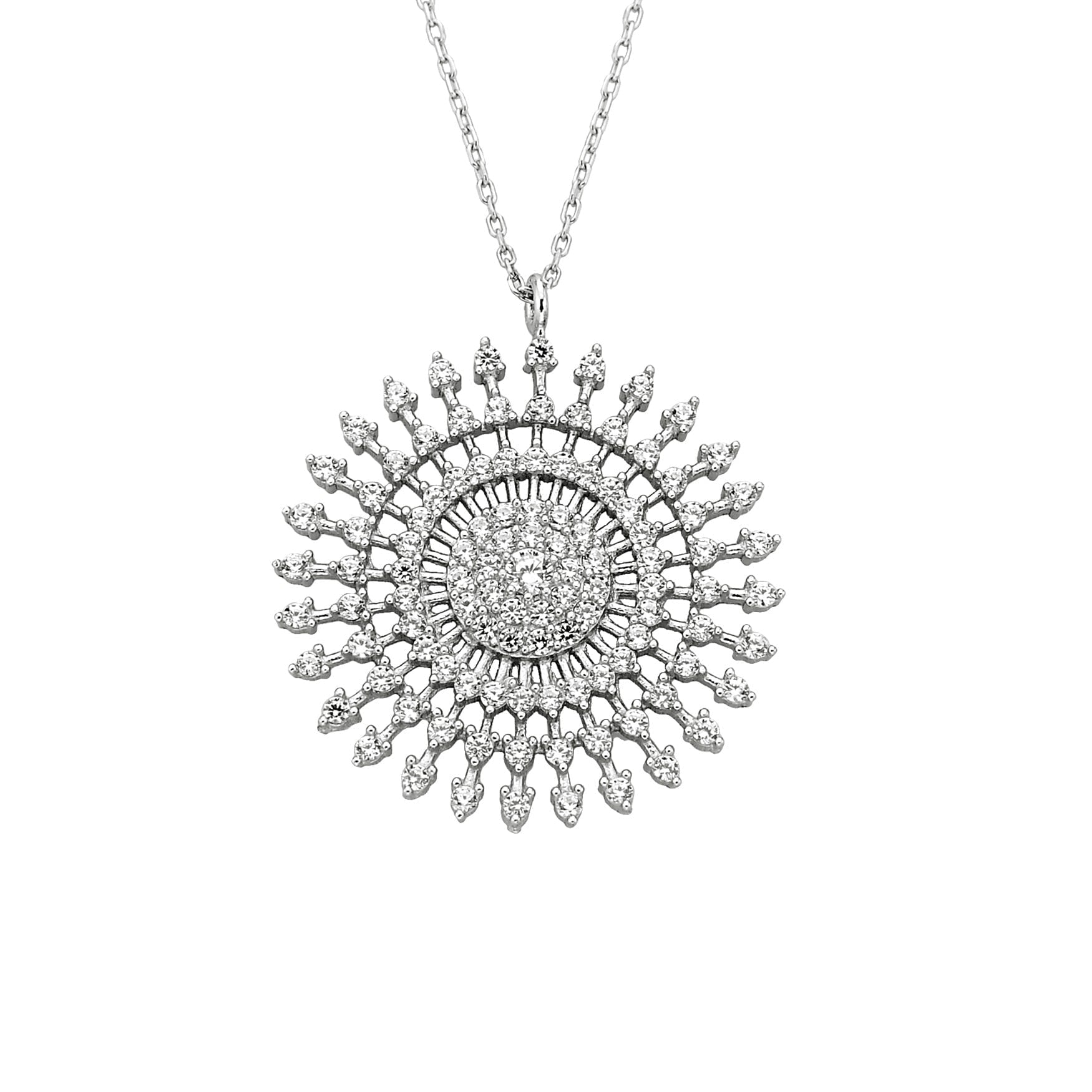 925K Sterling Silver Shining Sun Necklace for Women , Sun Pendant , Round Circle Necklace , CZ Charm Necklace Silver , Birthday Gift for mom