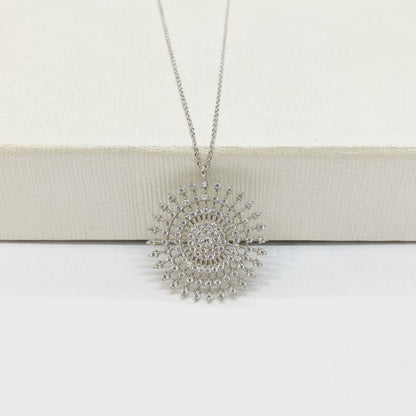 925K Sterling Silver Shining Sun Necklace for Women , Sun Pendant , Round Circle Necklace , CZ Charm Necklace Silver , Birthday Gift for mom