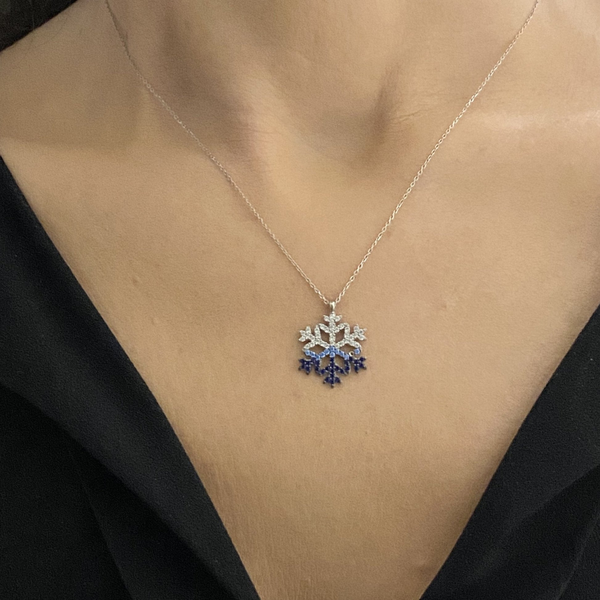 925K Sterling Silver Snowflake Pendant Necklace for Women , CZ Pave Silver Necklace , Winter Snowflake Jewelry, Birthday Gift