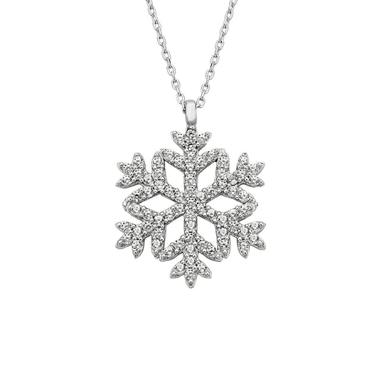925K Sterling Silver Snowflake Pendant Necklace for Women , CZ Pave Silver Necklace , Winter Snowflake Jewelry, Dainty Necklace for Her mom