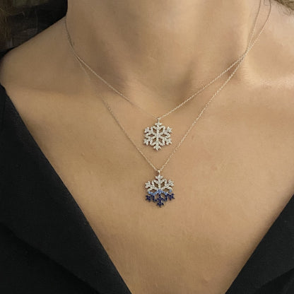 925K Sterling Silver Snowflake Pendant Necklace for Women , CZ Pave Silver Necklace , Winter Snowflake Jewelry, Dainty Necklace for Her